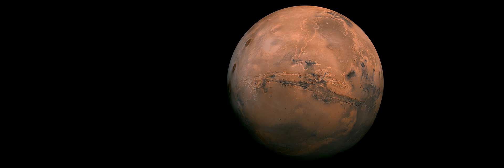 A full globe view of Mars