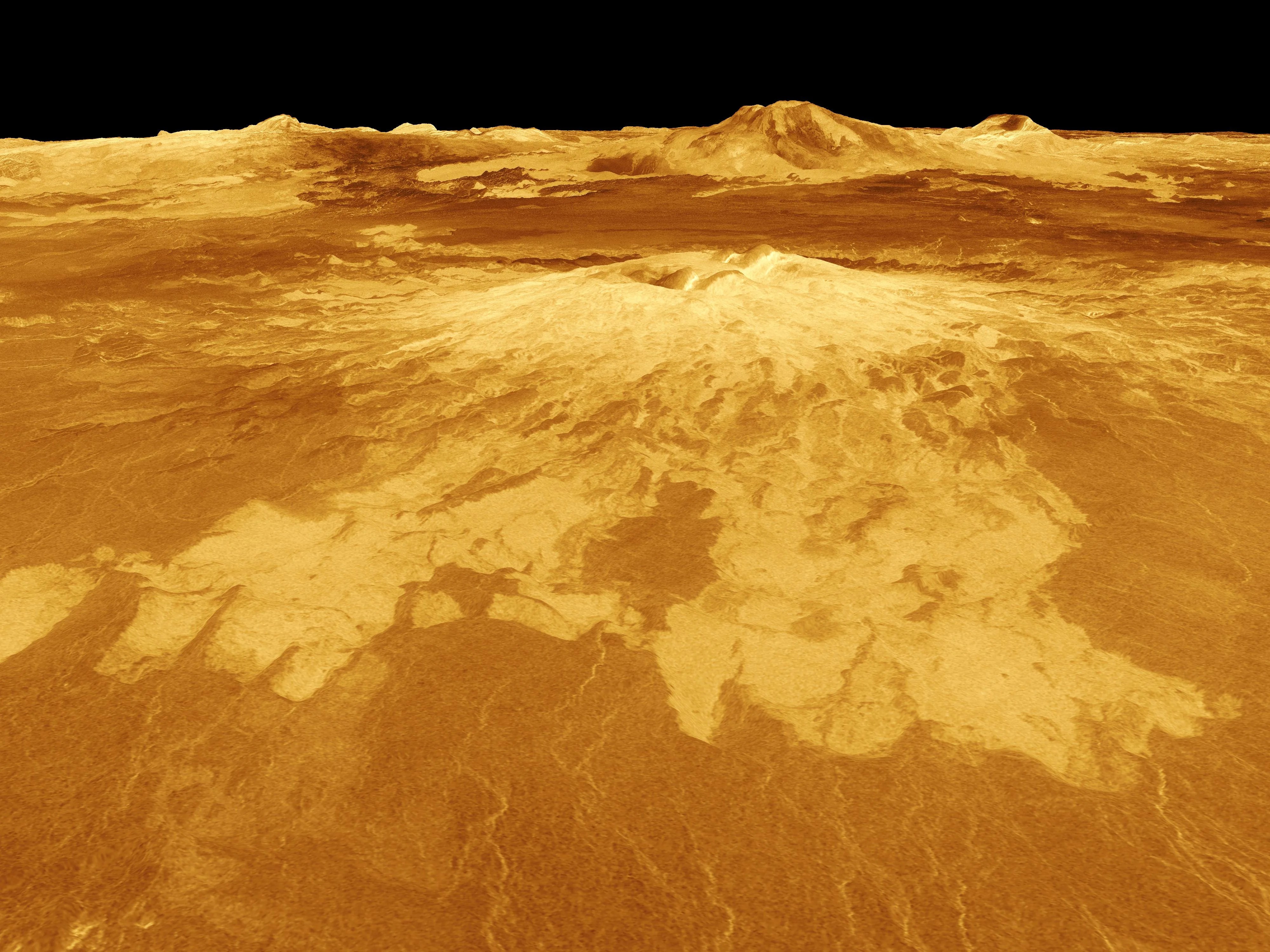 Computer-generated three-dimensional perspective view of Venus
