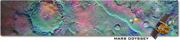 false-color infrared image from the Thermal Emission Imaging System (THEMIS) camera onboard the Mars Odyssey spacecraft