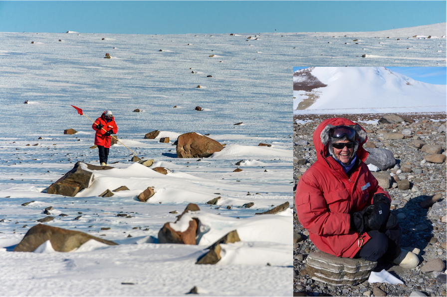 Dr. Cindy Evans searching for Meteorites in Antarctica.
