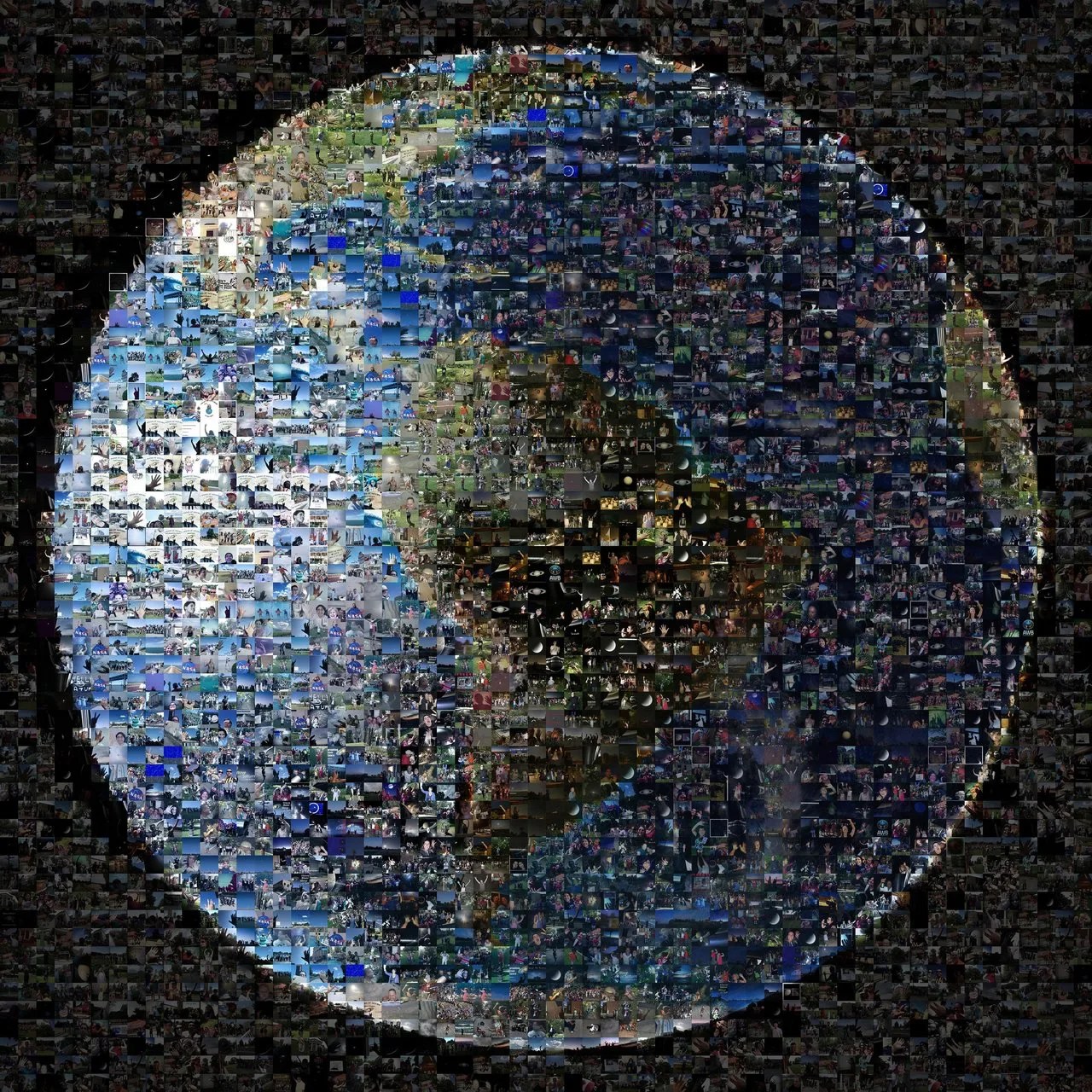 Composite view of Earth made of hundreds of smiling faces.