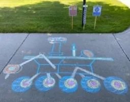 Perseverance Rover sidewalk chalk drawing