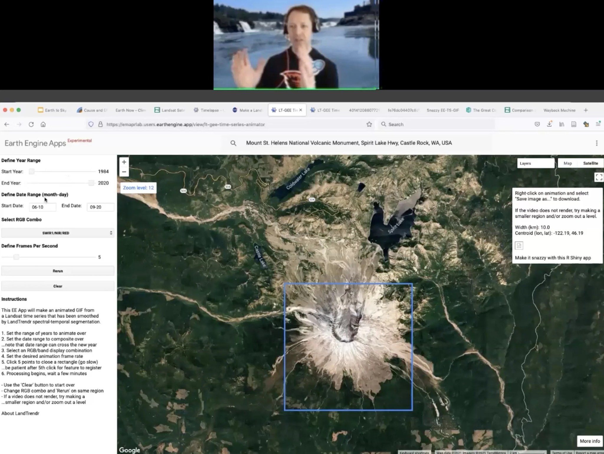 Peder Nelson uses Mt Saint Helens data to demonstrate how to create a GIF of Landsat imagery using the LandTrendr tool.