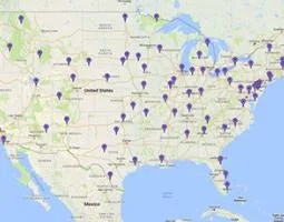 Map of the U.S. with purple pins indicating NASA@ My Library pilot and partner libraries