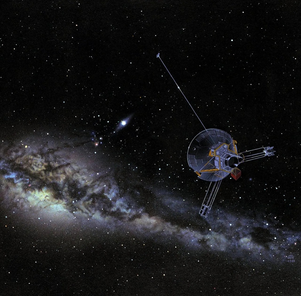 Spacecraft with Milky Way in background.