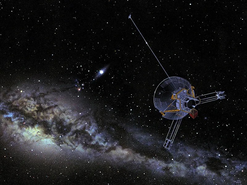 Artists impression of spacecraft and the Milky Way.