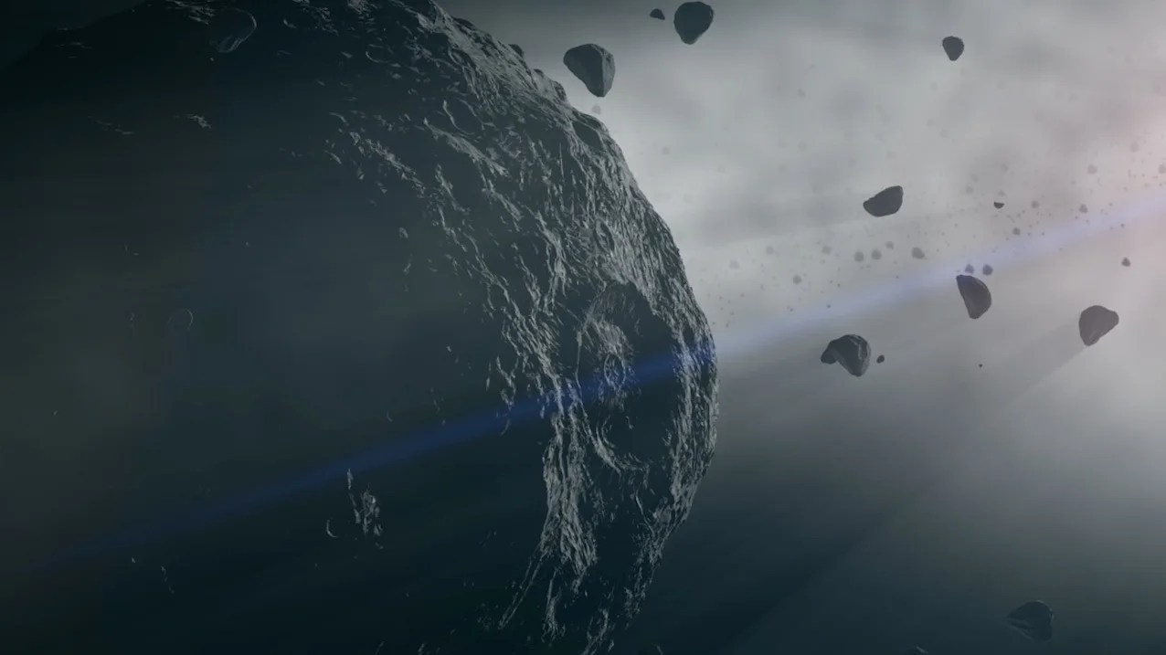 Illustration of asteroid in space.