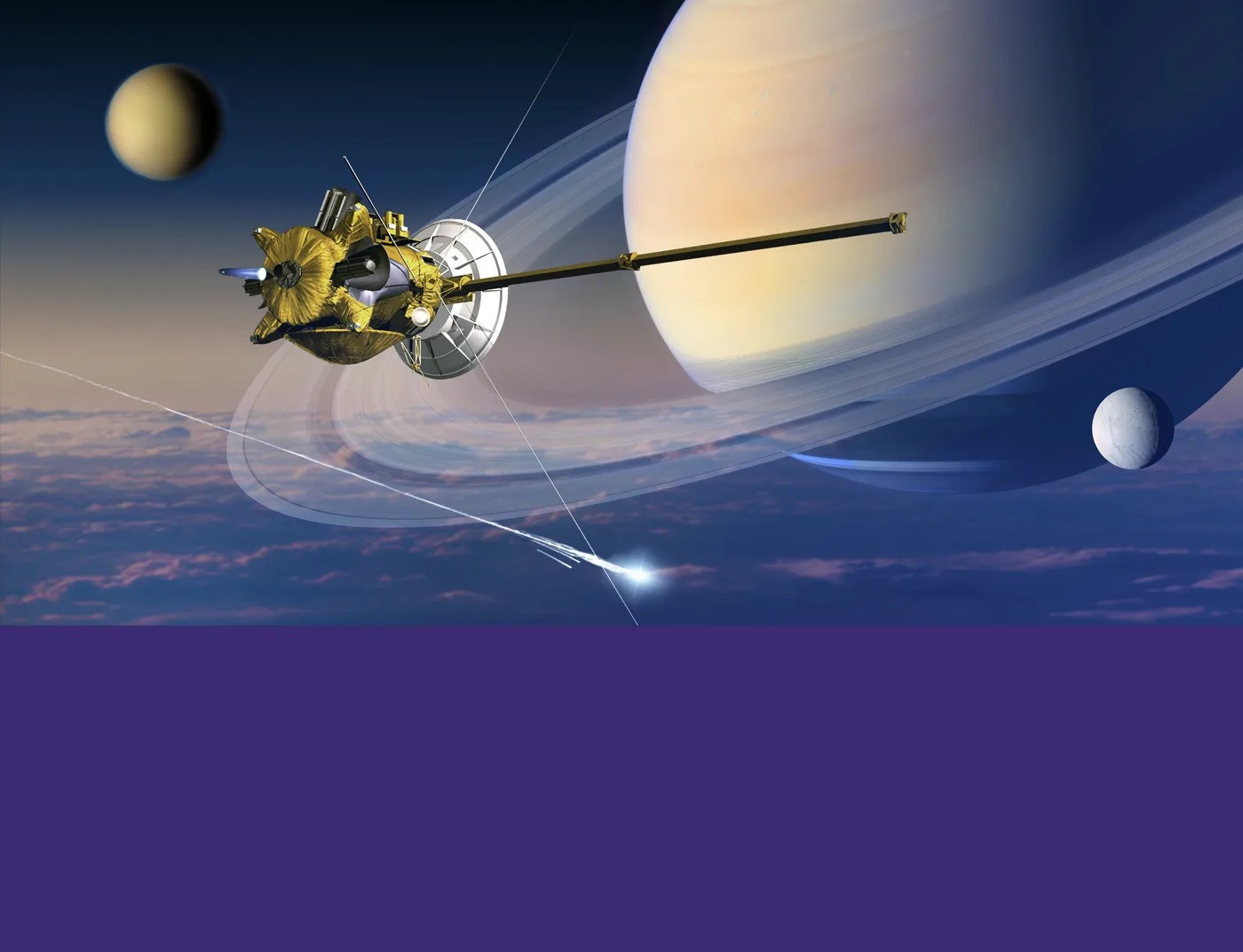 Artwork of Cassini spacecraft and Saturn