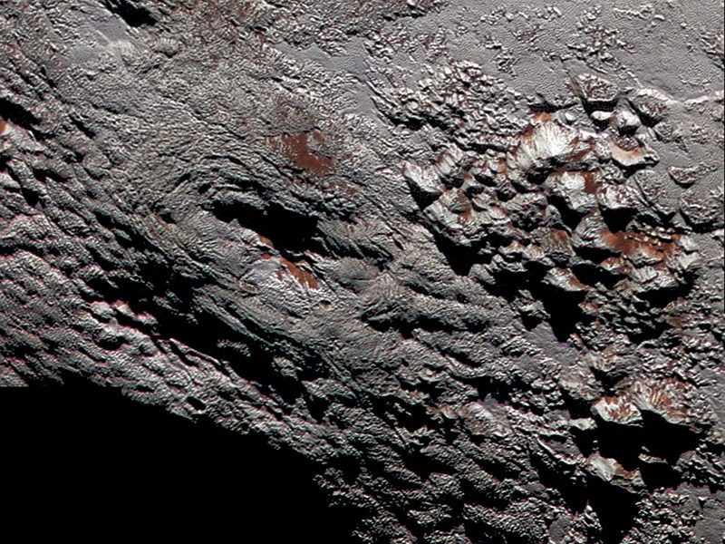 Close up of probable ice volcano on Pluto.