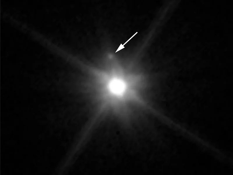 Fuzzy image of dwarf planet Makemake and its moon.