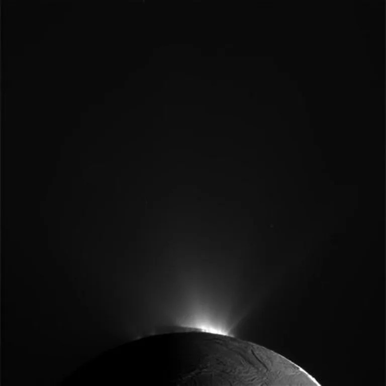 NASA's Cassini spacecraft obtained this raw image of the south polar region of Saturn's moon Enceladus on Nov. 30, 2010. The spacecraft was about 89,000 kilometers (55,000 miles) away from the moon's surface