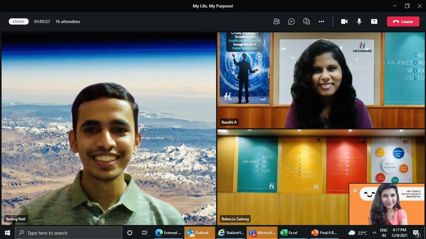 Yashraj giving his presentation virtually to colleagues at Hexaware Technologies