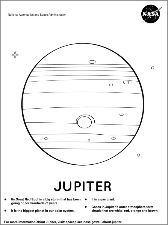 Jupiter coloring page, showing a circle with smaller circles inside the larger one, along with horizontal lines across its surface.