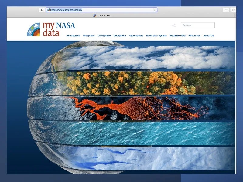 A screenshot of the My NASA Data website homepage: https://mynasadata.larc.nasa.gov