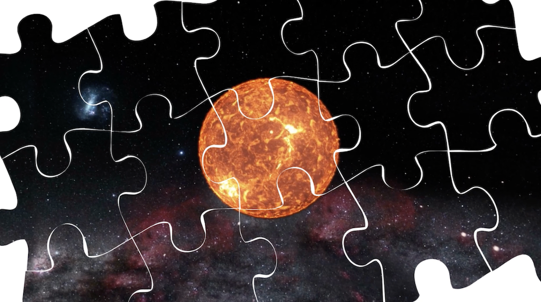 Screenshot from the Nature of Science video depicting a puzzle of the sun.