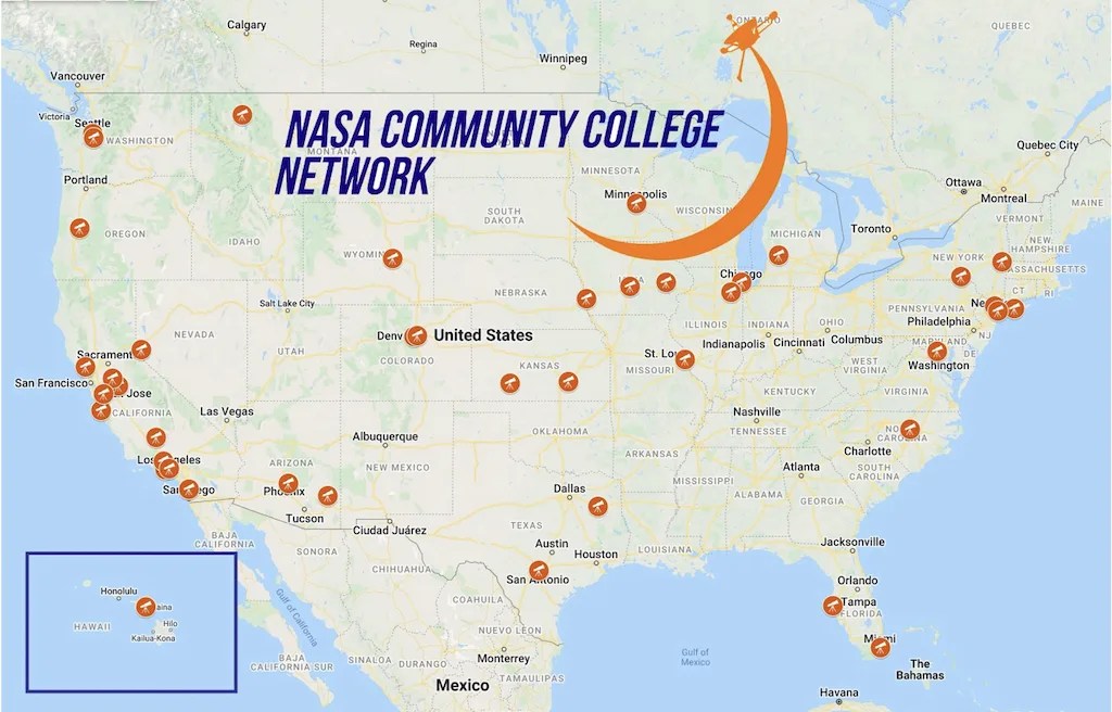 Map of United States showing the location of participating community colleges.