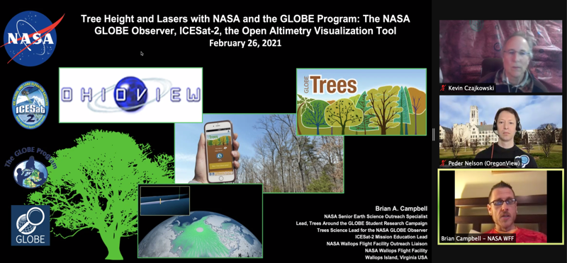 Kevin Czajkowski (University of Toledo), Peder Nelson (Oregon State University), and Brian Campbell (NASA Goddard Space Flight Center) presenting about Tree Height and Lasers with NASA and GLOBE Program.