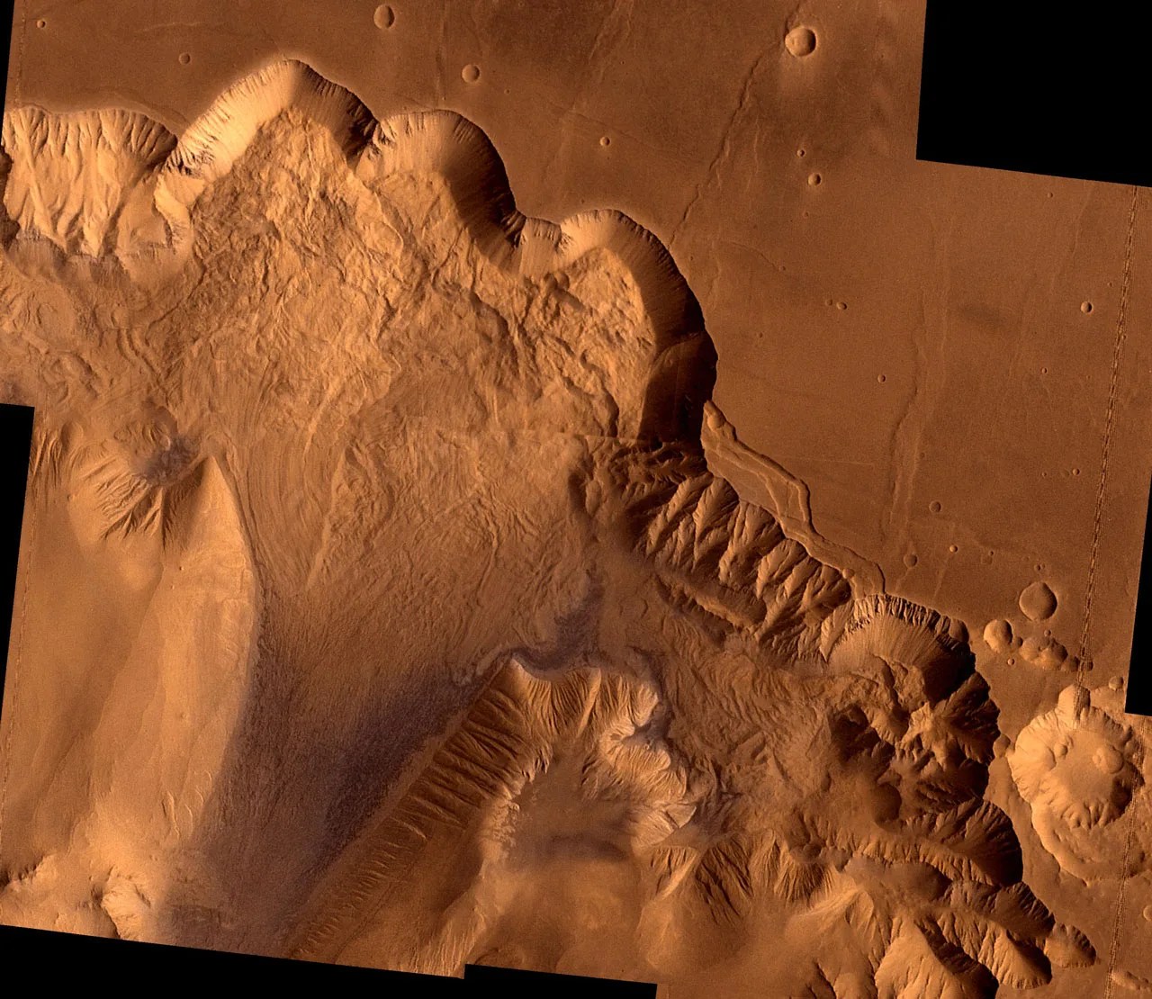 Orbital view of chasm in Valles Marineris on Mars.
