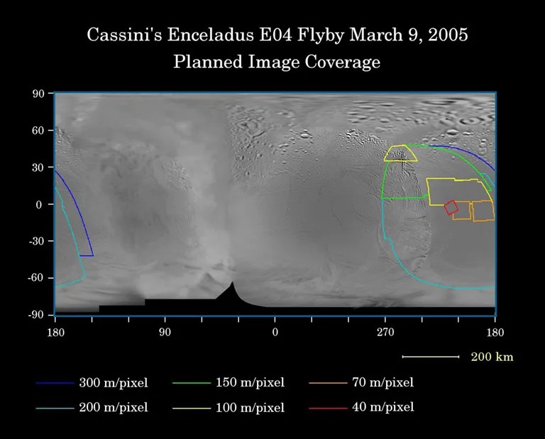 This map illustrates the region that will be imaged by Cassini during the flyby scheduled this week.
