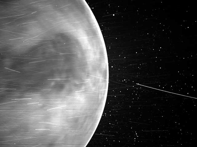 A grey Venus as seen from NASA's Parker Solar Probe spacecraft.