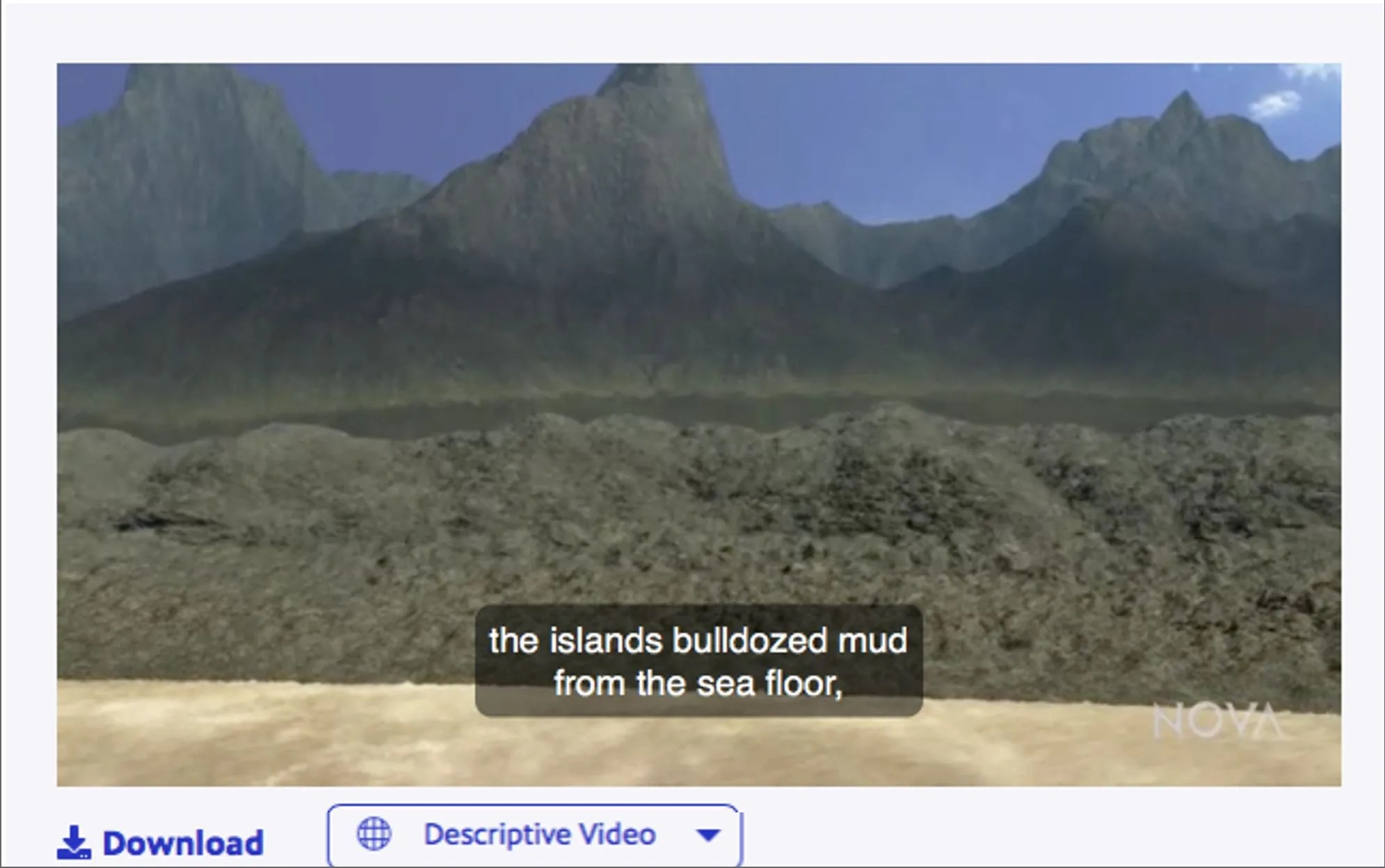 Screenshot from a Descriptive Video player depicting captions over a video.