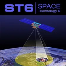 illustration of ST6 spacecraft with beam scanning surface of earth