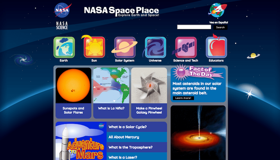 Screenshot of SpacePlace website