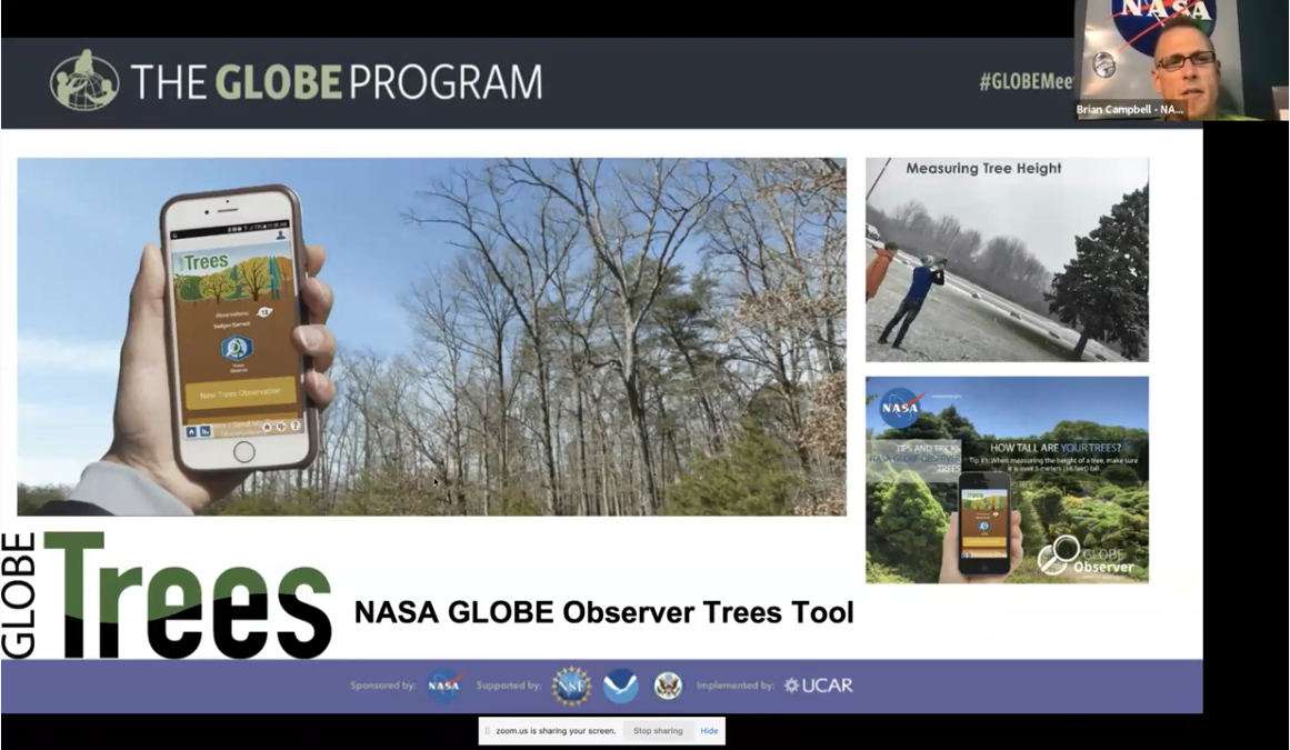 NESEC team member Brian Campbell presents a training on the GLOBE Observer Trees tool.