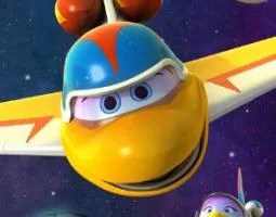Cartoon yellow airplane with eyes and a mouth