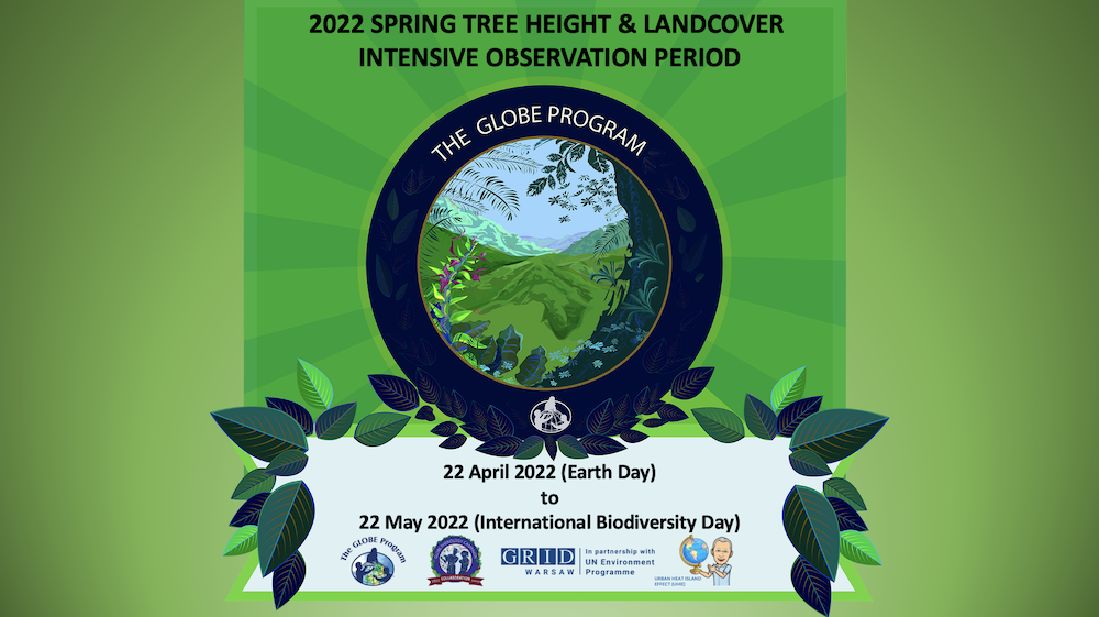Graphic showing the Digital Participant Badge on a green background with the header: 2022 Spring Tree Height and Land Cover Intensive Observation Period.
