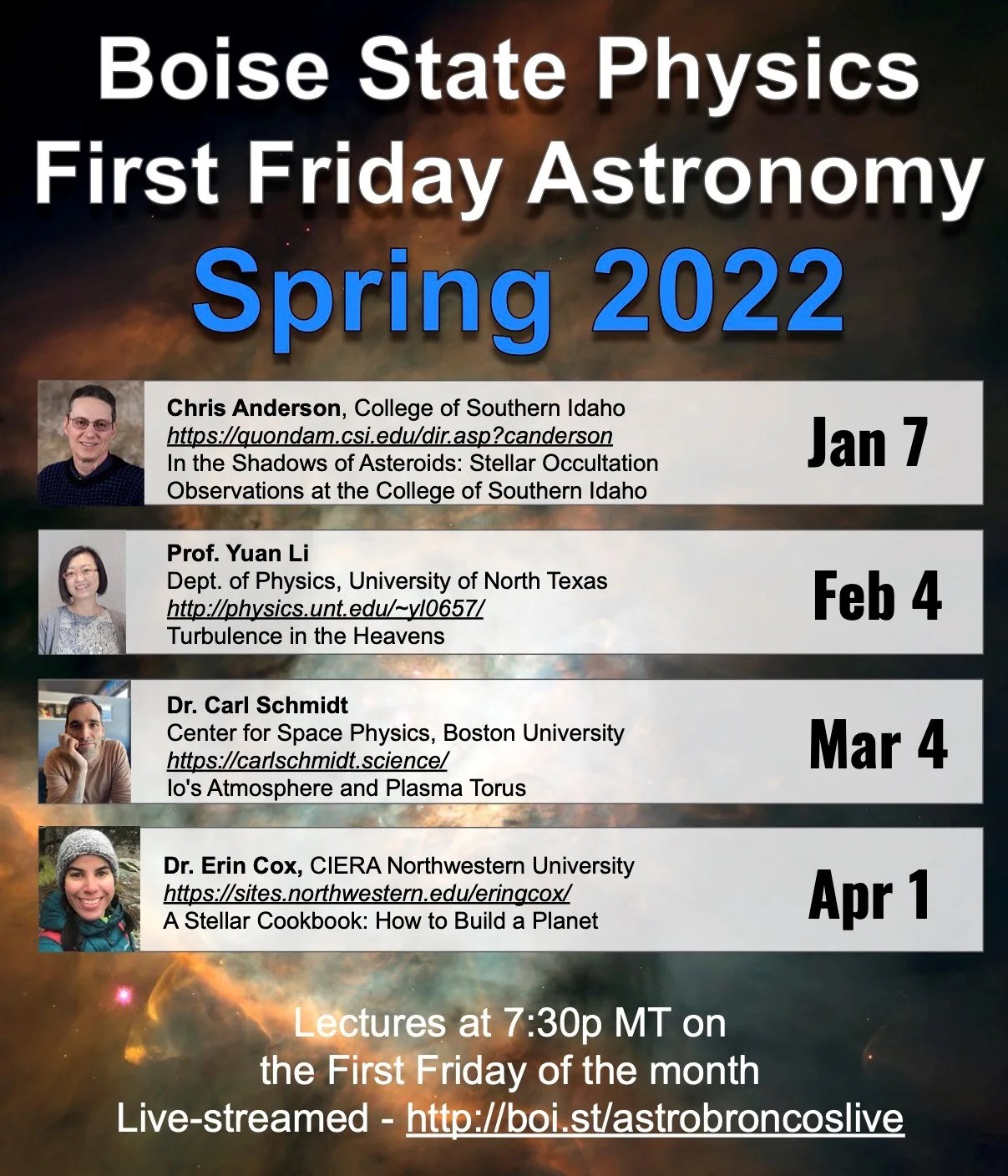 Spring 2022 First Friday Astronomy flyer