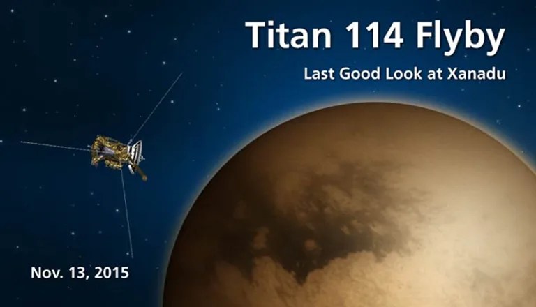 During this flyby, the Cassini spacecraft will acquire a medium-to-high-resolution mosaic of Titan's leading hemisphere over Xanadu.