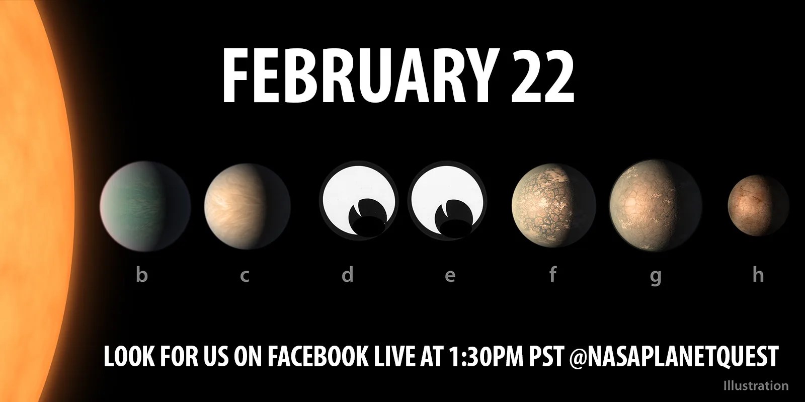 Ad says: Feb. 22, Look for us on Facebook Live at 1:30 p.m. PST @nasaplanetquest