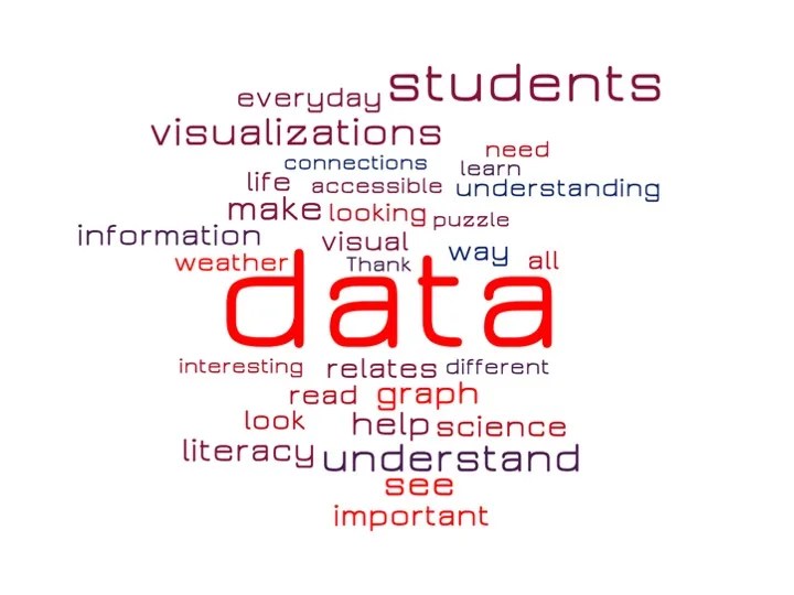 WordCloud capturing the students' reflections from their work with earth/environmental data.