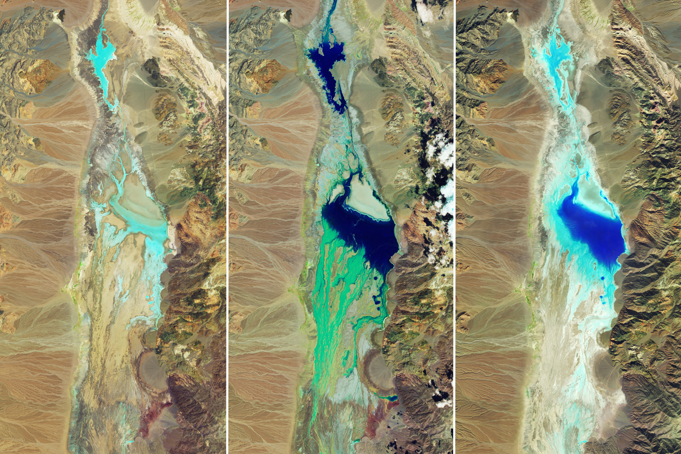 Record rainfall associated with Hurricane Hilary in August 2023 created a large temporary lake in Death Valley.