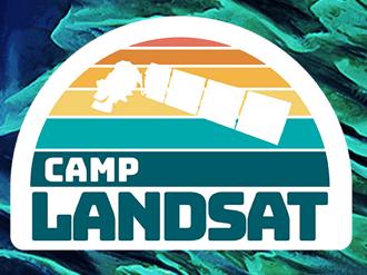 Logo for Camp Landsat, featuring an illustrated version of Landsat.