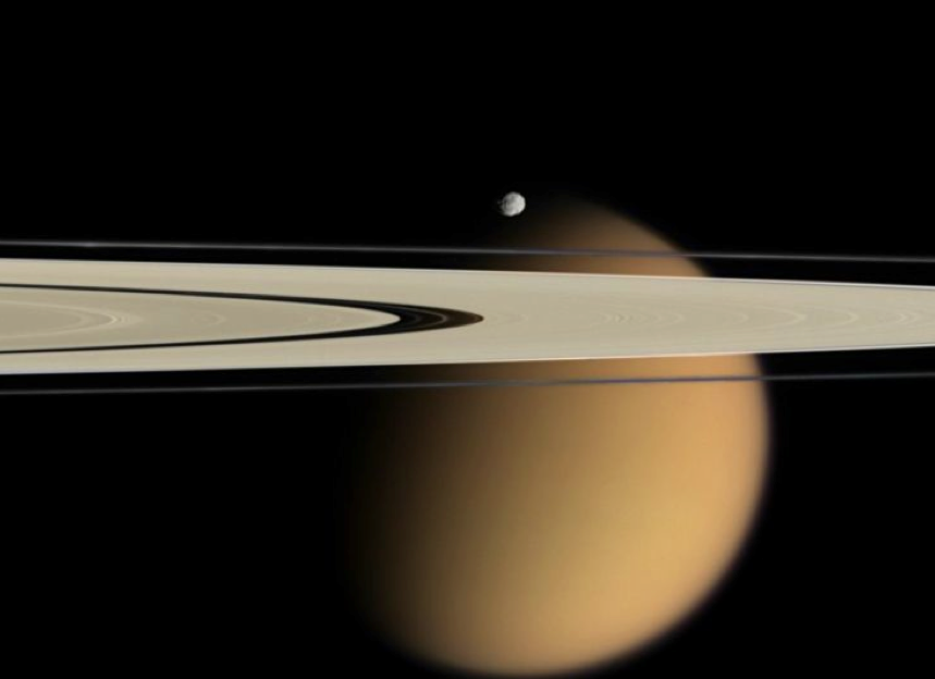 Image from Cassini of Saturn's moons Epimetheus and Titan