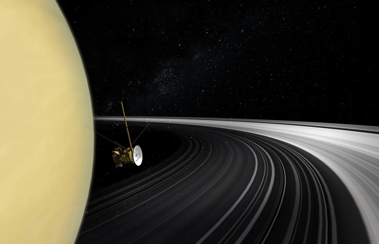 spacecraft passing between Saturn and the rings