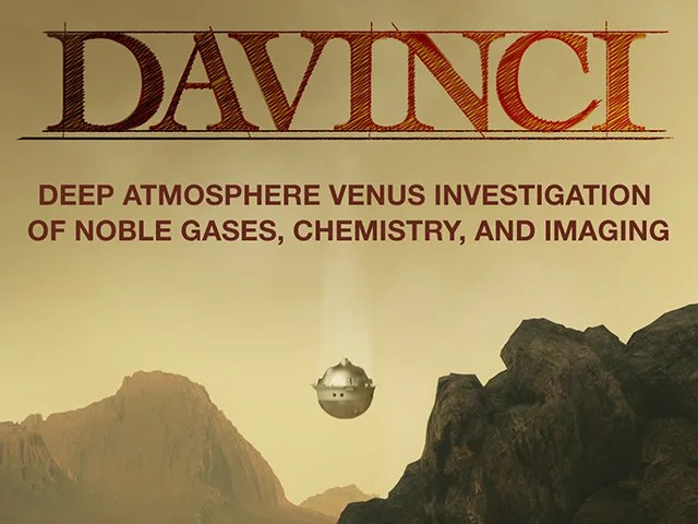 DAVINCI graphic, showing the probe falling through Venus' atmosphere.