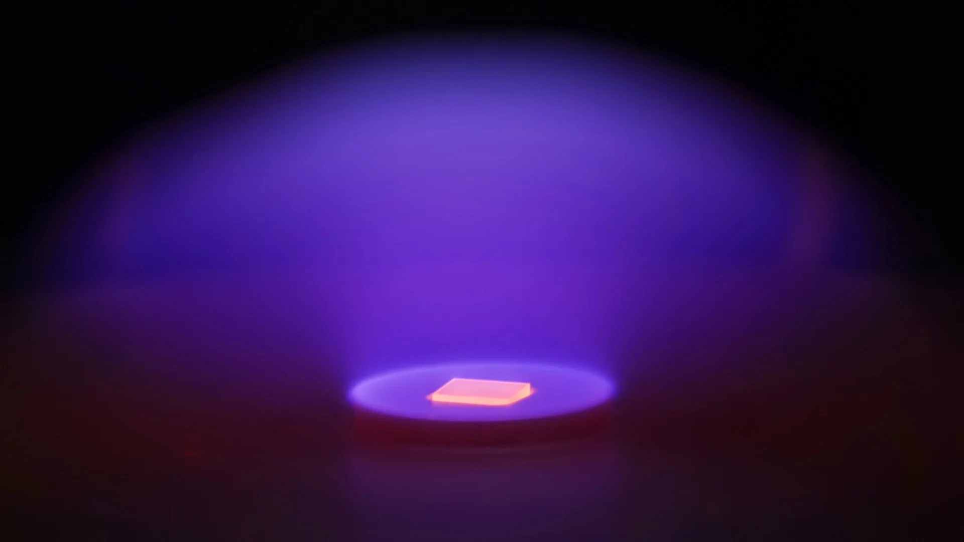 An artificial diamond being grown in a lab at Arizona State University.
