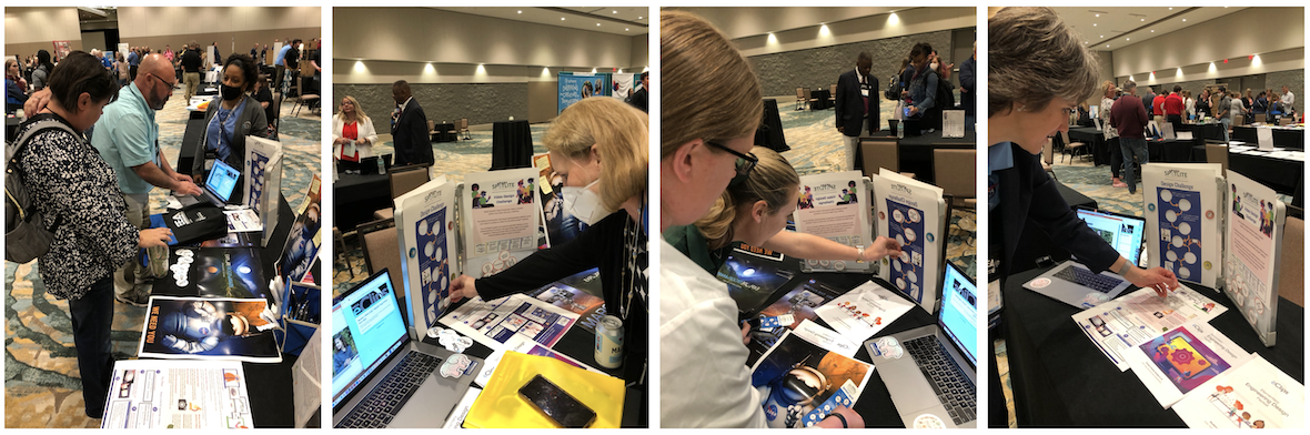 Various educator attendees stopped by the exhibit table to learn about NASA eClips resources.