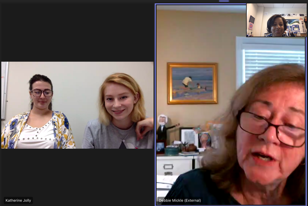 Screenshot of interns Kate and Taylor working virtually with Science Matters Director Debbie Mickle and NASA eClips Educator Joan Harper-Neeley.