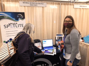 Participants stop by and learn about the NASA Spotlite Video Design Challenge at the NASA eClips Exhibit Booth during the 2021 VAASL Conference.