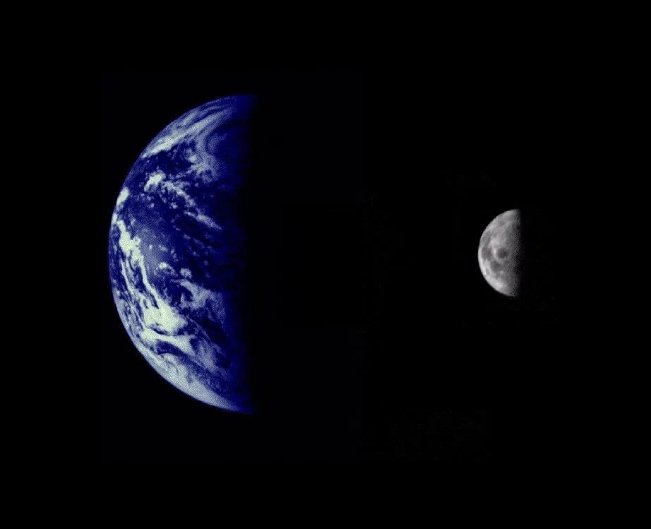 太空中的地球和月球