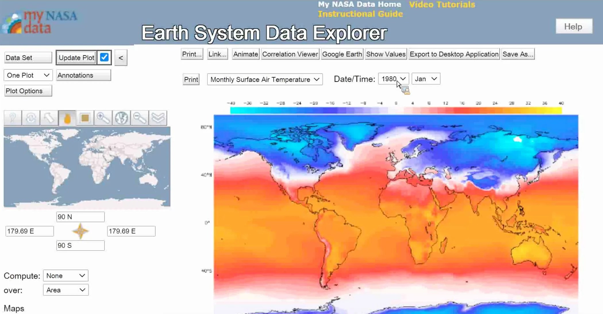 Screenshot from the Earth System Data Explorer featuring an interactive global heat map.