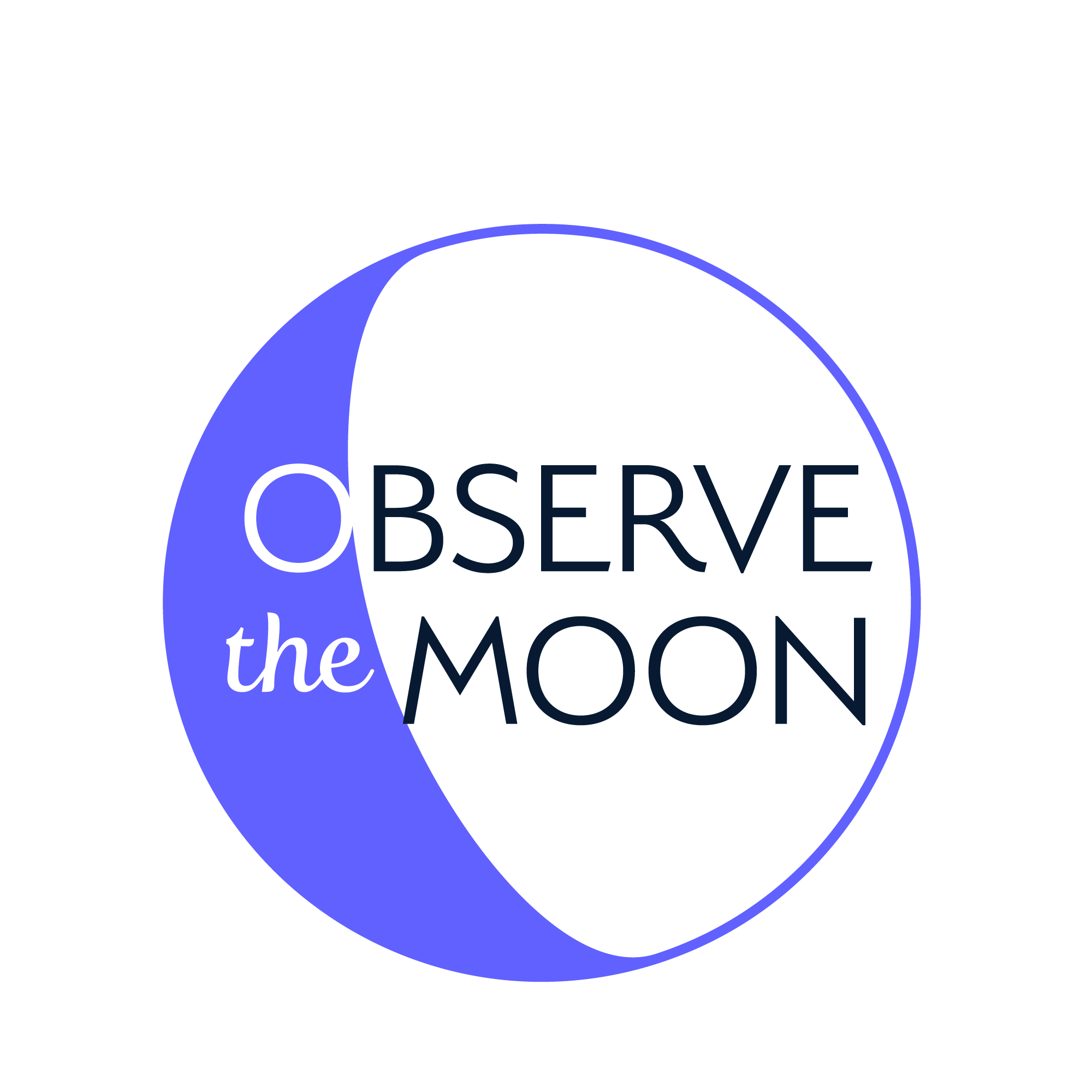 A simple two-color illustration of a gibbous Moon containing the words "Observe the Moon."