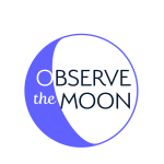 A simple two-color illustration of a gibbous Moon containing the words "Observe the Moon."