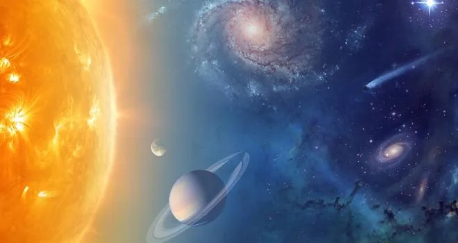 Colorful artist collage of the sun and planets in the solar system