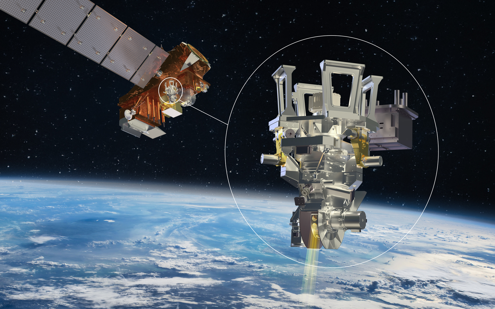 Render of the JPSS satellite with detail view of Libera instrument.