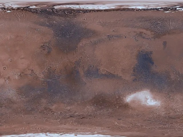Screenshot from the Mars Trek tool, showing a flat horizontal view of Mars' red-brown surface.